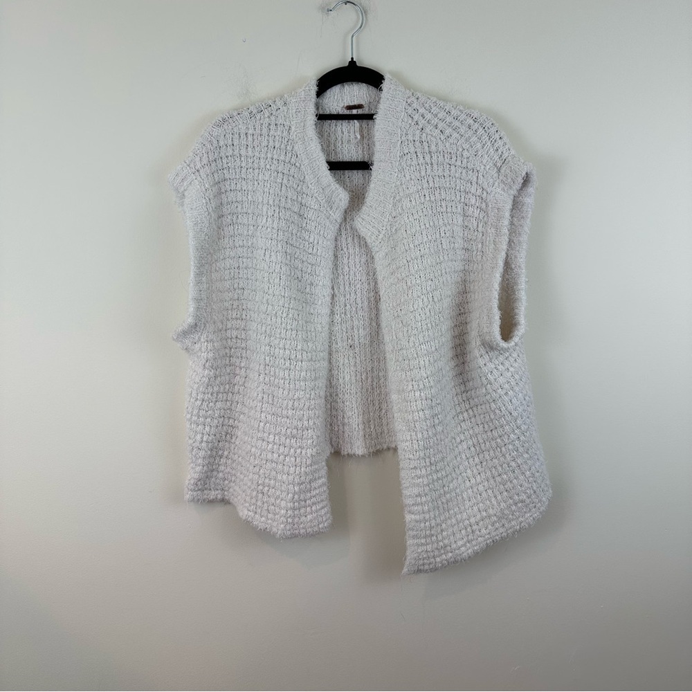 Free People Cream White Fuzzy Knit Sweater Vest Size Large